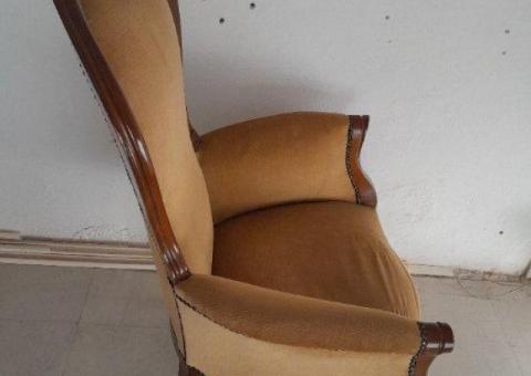 Poltrona in legno intagliato con rivestimento in tessuto Velluto beige - 3/4
