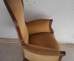 Poltrona in legno intagliato con rivestimento in tessuto Velluto beige - 3