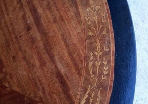 Piano Tavolo legno Intarsiato diametro 110 x 2 cm. buono stato - 3/4