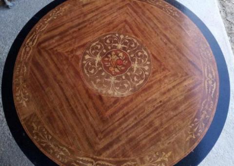 Piano Tavolo legno Intarsiato diametro 110 x 2 cm. buono stato - 4/4
