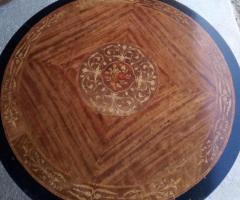 Piano Tavolo legno Intarsiato diametro 110 x 2 cm. buono stato - 4